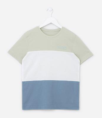 Camiseta Infantil em Piquet com Estampa Blocos de Cor - Tam 5 a 14 Anos