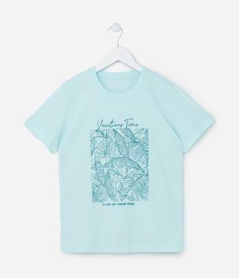 Camiseta Infantil com Estampa de Folhagens - Tam 5 a 14 Anos