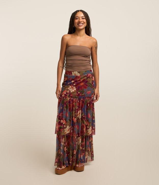 Saia Midi em Tule com Babado e Estampa Floral - 2