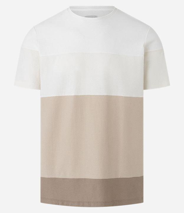Camiseta Regular em Algodão Estampa Bloco de Cores com Textura - 1