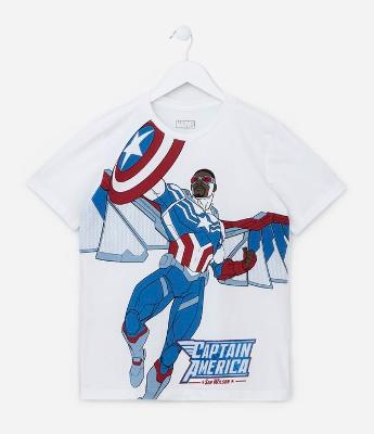 Camiseta Infantil com Estampa Capitão América Sam Wilson - Tam 4 a 12 Anos