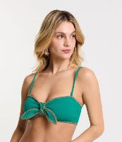 Biquíni Top Bandeau com Amarração Frontal Texturizado e com Pesponto Contrastante - 1