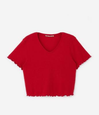 Blusa Cropped em Ribana Acabamento Frufru Curve & Plus Size