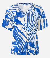 Blusa Manga Curta com Decote V e Estampa Folhagem - 1