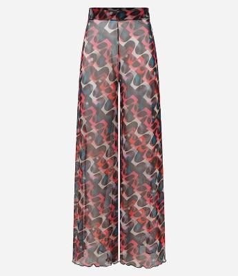 Calça Reta em Tule com Estampa Abstrata