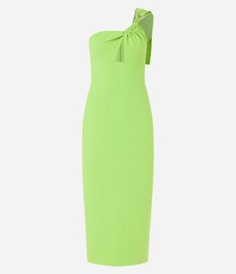 Vestido Midi Ombro Só em Crepe com Fivela no Ombro