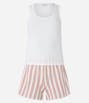 Pijama Short Doll em Ribana com Textura e Listras