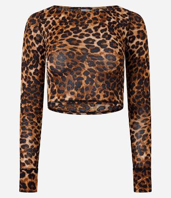 Blusa Cropped Esportiva em Microfibra com Estampa de Onça