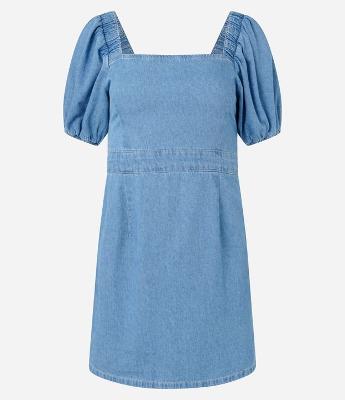 Vestido Curto em Jeans com Manga Bufante