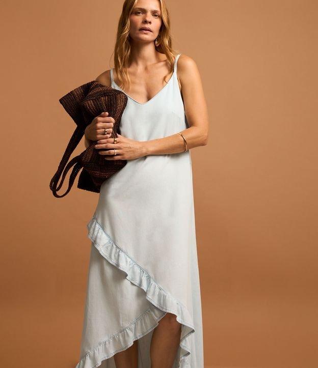 Vestido Longo em Sarja Liso longo regata com  Babados na Barra - 1