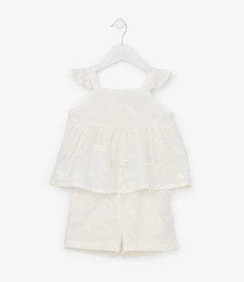 Conjunto Infantil com Textura e Borboletas Aplicadas - Tam 1 a 5 Anos