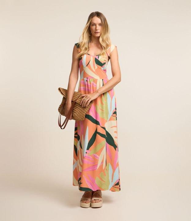 Vestido New Midi em Viscolinho com Estampa de Folhagens - 1