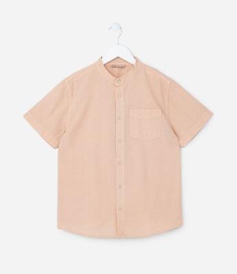Camisa Infantil em Algodão e Linho com Bolsinho - Tam 5 a 14 anos