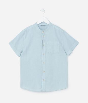 Camisa Infantil em Algodão e Linho com Bolsinho - Tam 5 a 14 anos