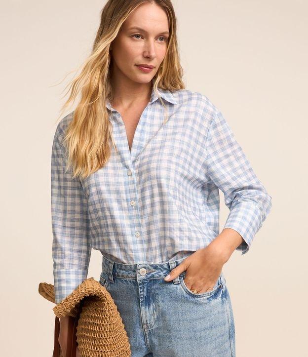 Camisa Oversized em Algodão com Mangas 7/8 e Estampa Xadrez Vichy - 1