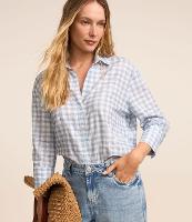 Camisa Oversized em Algodão com Mangas 7/8 e Estampa Xadrez Vichy - 1