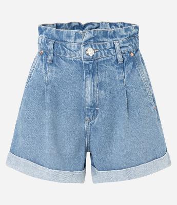 Short Baggy Cintura Alta em Jeans com Prega e Barra Dobrada