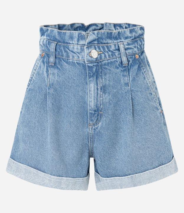 Short Baggy Cintura Alta em Jeans com Prega e Barra Dobrada - 1