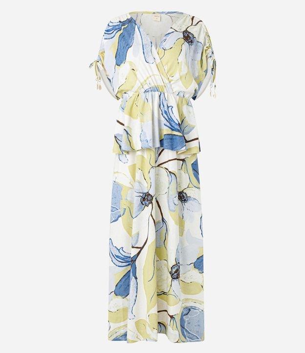 Vestido Evasê Midi em Viscolinho com Estampa Floral e Babado - 1