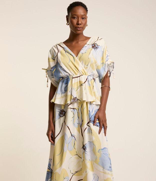 Vestido Evasê Midi em Viscolinho com Estampa Floral e Babado - 2