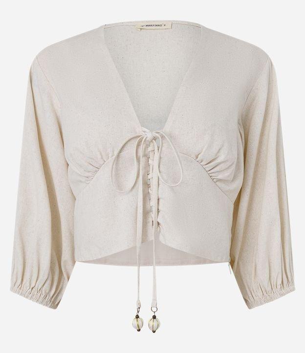 Blusa em Viscolinho com Manga 3/4 Bufante - 1