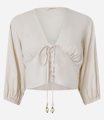 Blusa em Viscolinho com Manga 3/4 Bufante