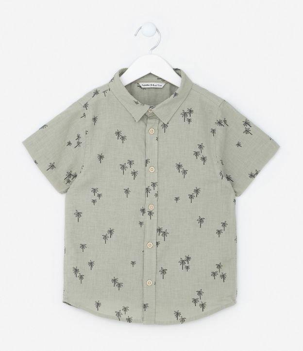 Camisa Infantil em Linho com Estampa Coqueiros - Tam 5 a 14 Anos - 1