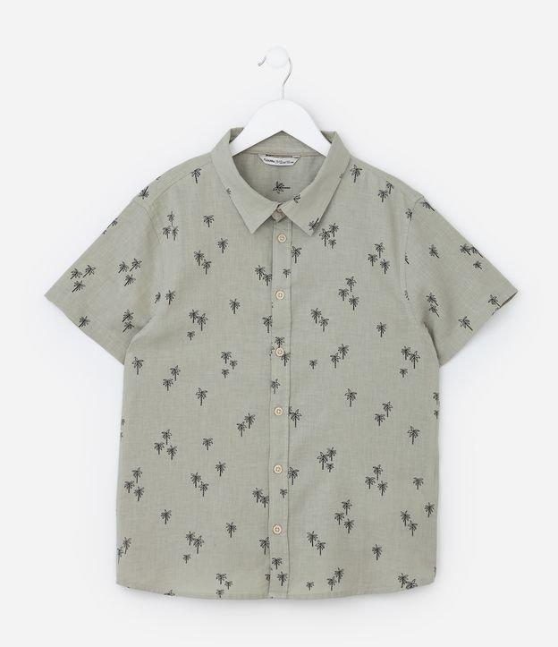 Camisa Infantil em Linho com Estampa Coqueiros - Tam 5 a 14 Anos - 3