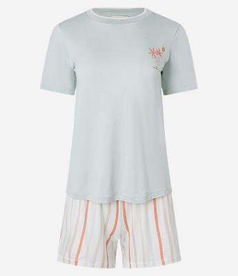 Pijama Short Doll em Viscose com Estampa Coqueiros e Listras