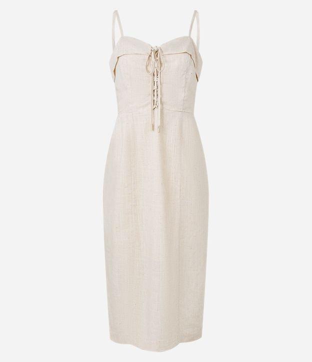 Vestido Reto Midi em Viscolinho com Decote Coração Dobrado - 1