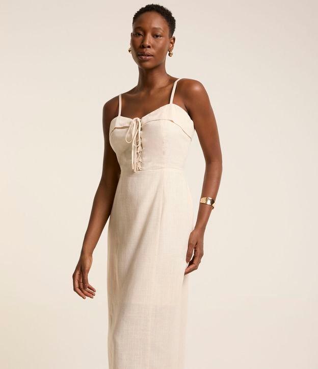 Vestido Reto Midi em Viscolinho com Decote Coração Dobrado - 2