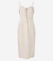 Vestido Reto Midi em Viscolinho com Decote Coração Dobrado - 1