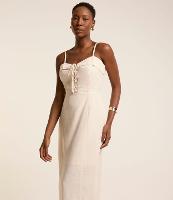 Vestido Reto Midi em Viscolinho com Decote Coração Dobrado - 2