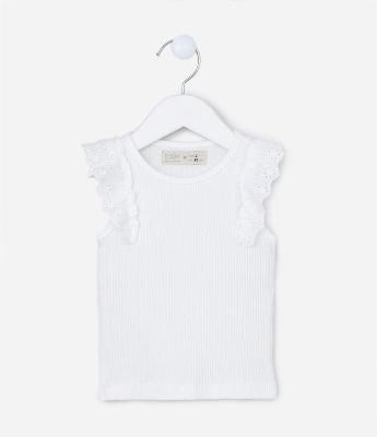 Regata Infantil em Ribana com Babado em Broderie - Tam 1 a 5 Anos