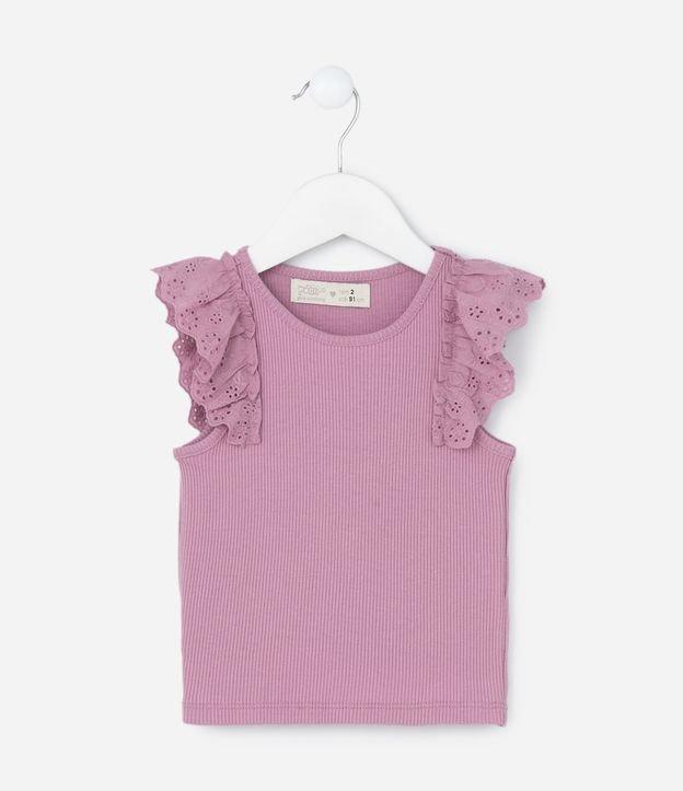 Regata Infantil em Ribana com Babado em Broderie - Tam 1 a 5 Anos - 1