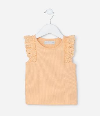 Regata Infantil em Ribana com Babado em Broderie - Tam 1 a 5 Anos