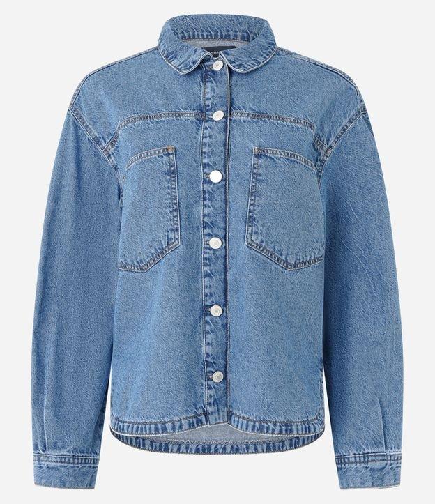 Camisa Ampla em Jeans com Bolsos no Peito - 1