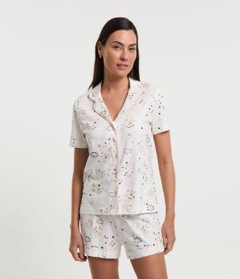 Pijama Short Doll Curto em Algodão com Estampa Olho Grego