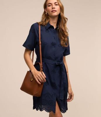 Vestido Curto em Laise com Amarração e Barra Bordada