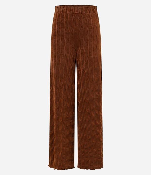 Calça Wide Leg Cintura Alta Texturizada com Elástico no Cós - 1