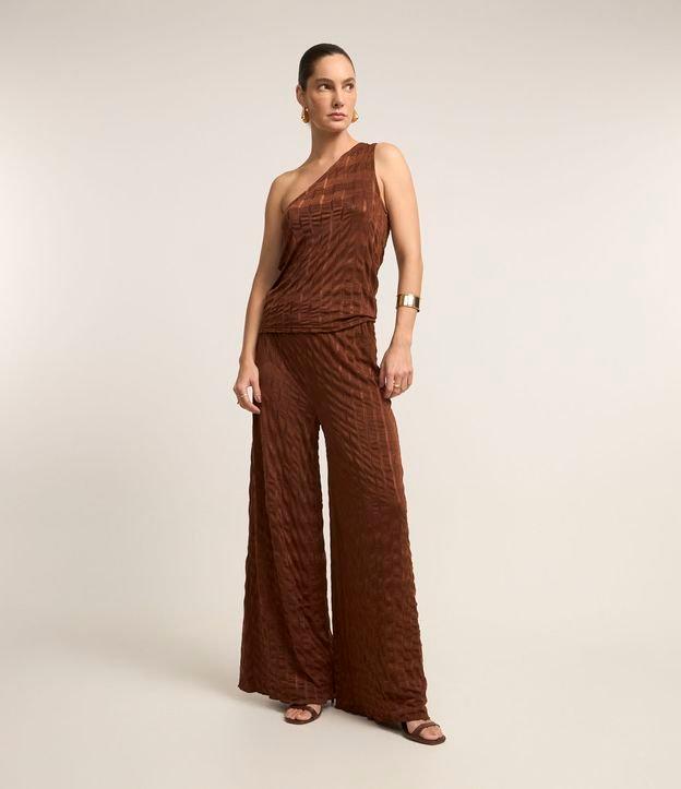 Calça Wide Leg Cintura Alta Texturizada com Elástico no Cós - 2