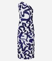 Vestido Midi Estampa Abstrata com Ombro Só e Drapeado Lateral - 1