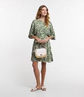 Vestido em Viscose com Drapeados nas Costas e Estampa Folhagem - 1