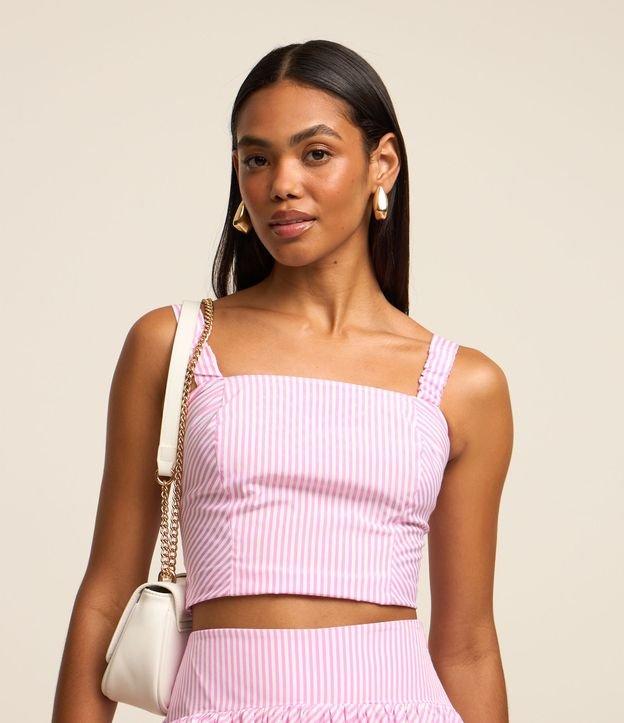Blusa Cropped em Tricoline Listrada - 1