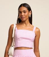 Blusa Cropped em Tricoline Listrada - 1