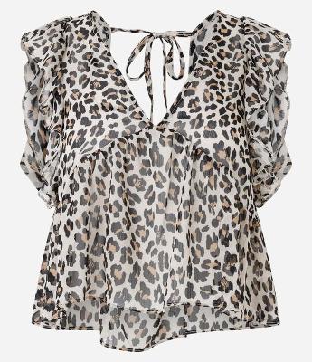 Blusa em Chiffon com Babados e Estampa Oncinha