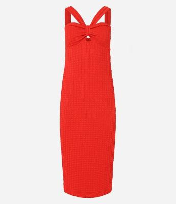 Vestido Midi Texturizado com Recorte no Decote