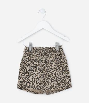 Short Clochard Infantil Jeans com Estampa Oncinha - Tam 1 a 5 Anos