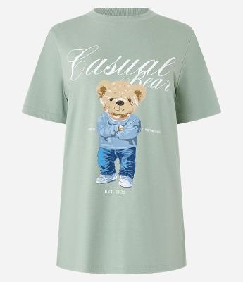 Camiseta Alongada em Algodão com Estampa Ursinho