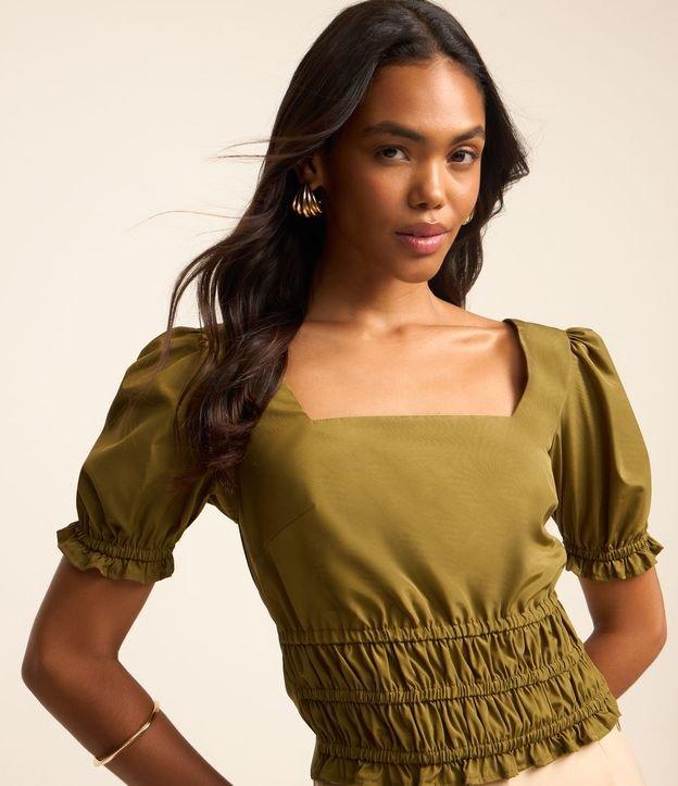 Blusa em Tricoline com Manga Bufante e Lastex na Base - 2